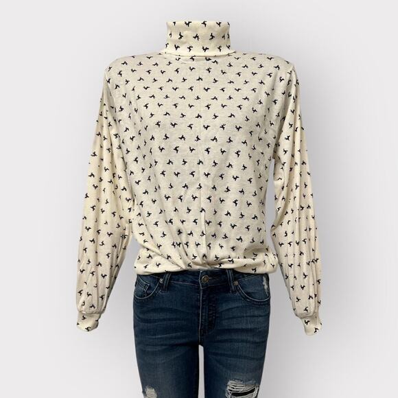 VINTAGE Womens NEW Turtleneck sz M L Single Stitch Long Sleeved Christmas Top - Picture 1 of 9